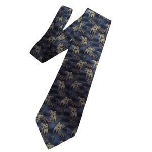 Jimmy V Tie Mens Blue Silk Elephant Safari Pattern Necktie